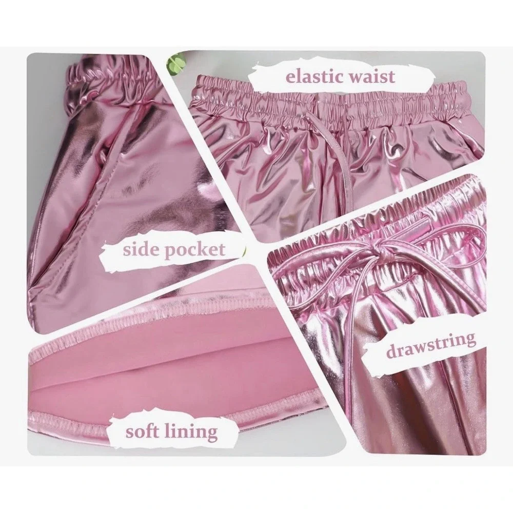 Girls Metallic Shiny Sparkly Hot Pants Shorts & Heart Glasses Set Fun Pink 6-7 Y